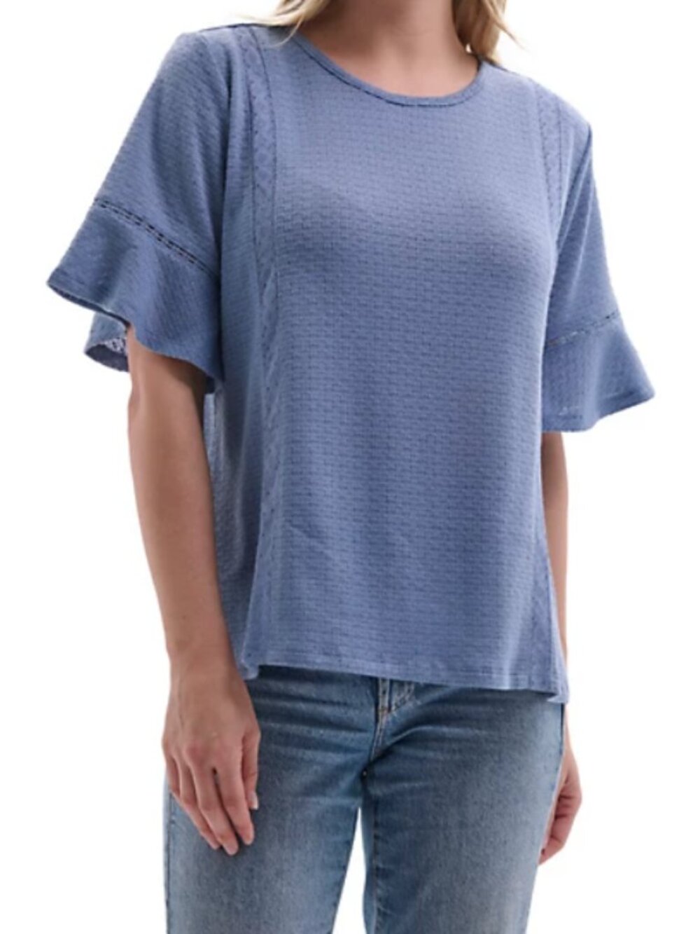 Como Vintage Women's Crew Neck Knit Short Bell Sleeve Popover Shirt
